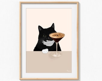 Stampa di gatti cocktail, arte del gatto Martini, stampa di gatti divertenti, poster di gatti, regalo per gli amanti dei gatti, stampa di cocktail, arte di gatti divertenti, arte di cocktail, arte di gatti carini