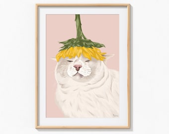 Flower Cat Print, Cat Art, Sunflower Cat Print, Cute Cat Art, Funny Cat Print, Cat Poster, Funny Cat Art, Cat Lover Gift, Cute Art, Flower