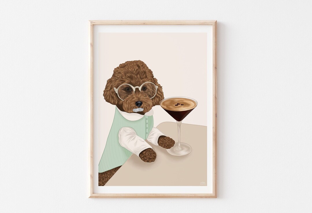 Dog Art Print, Dog Wall Art, Espresso Martini Print, Cocktail Print