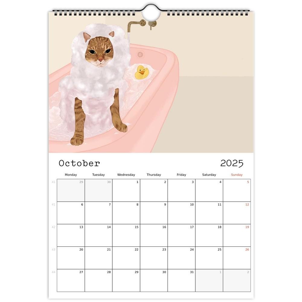 Calendario Da Parete 2025 Gatti E Caff&egrave; - 12 Illustrazioni Mensili, Design Elegante, Con Spire Per Appendere