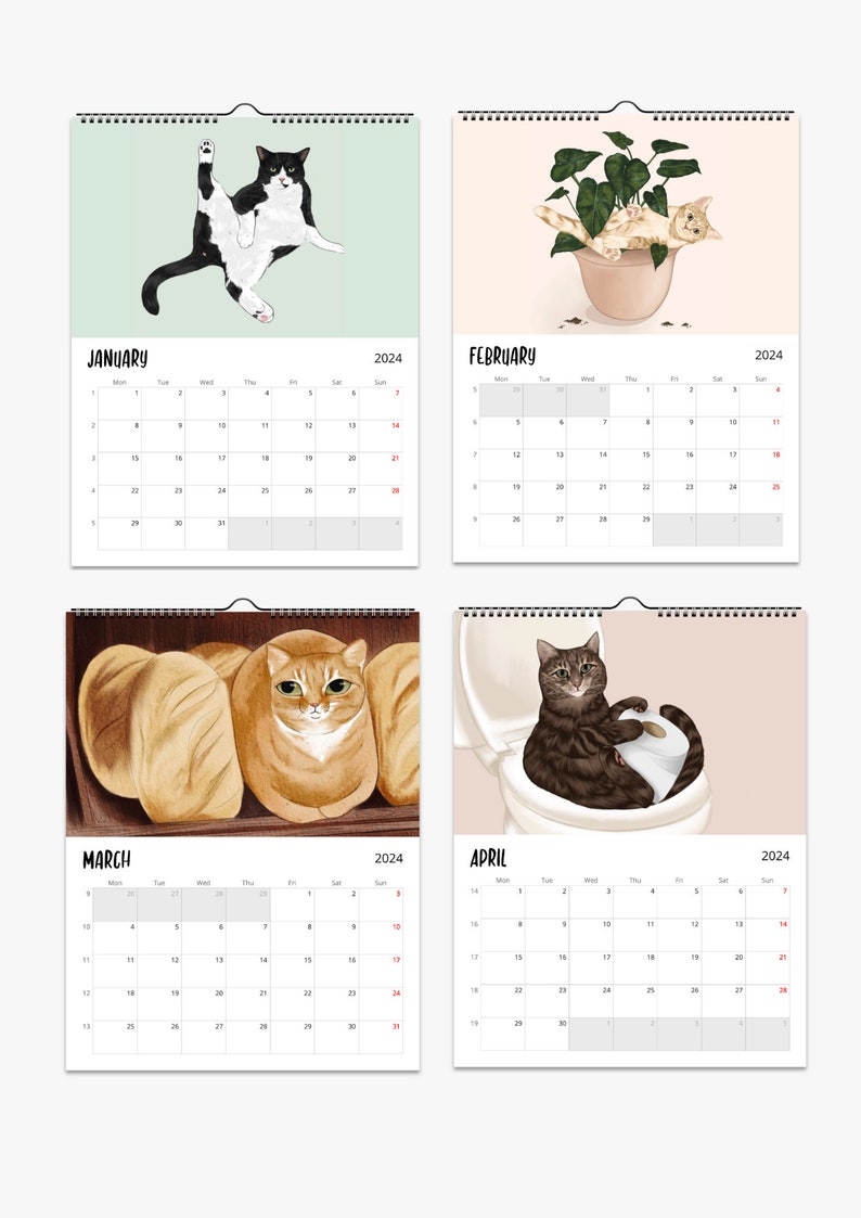 2024 Cat Wall Calendar, Cat Calendar, 2024 Calendar, Calendar 2024, Cat Print, Cat Gifts, Gifts for Her, Cat Wall Art, Cat Wall Decor, Cat image 2