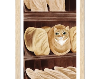 Framed Loaf Cat Watercolor Print, Funny Cat Art