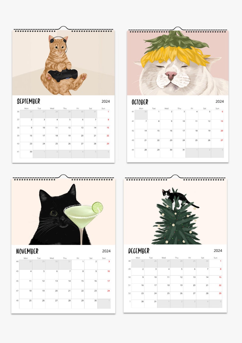 2024 Cat Wall Calendar, Cat Calendar, 2024 Calendar, Calendar 2024, Cat Print, Cat Gifts, Gifts for Her, Cat Wall Art, Cat Wall Decor, Cat image 4