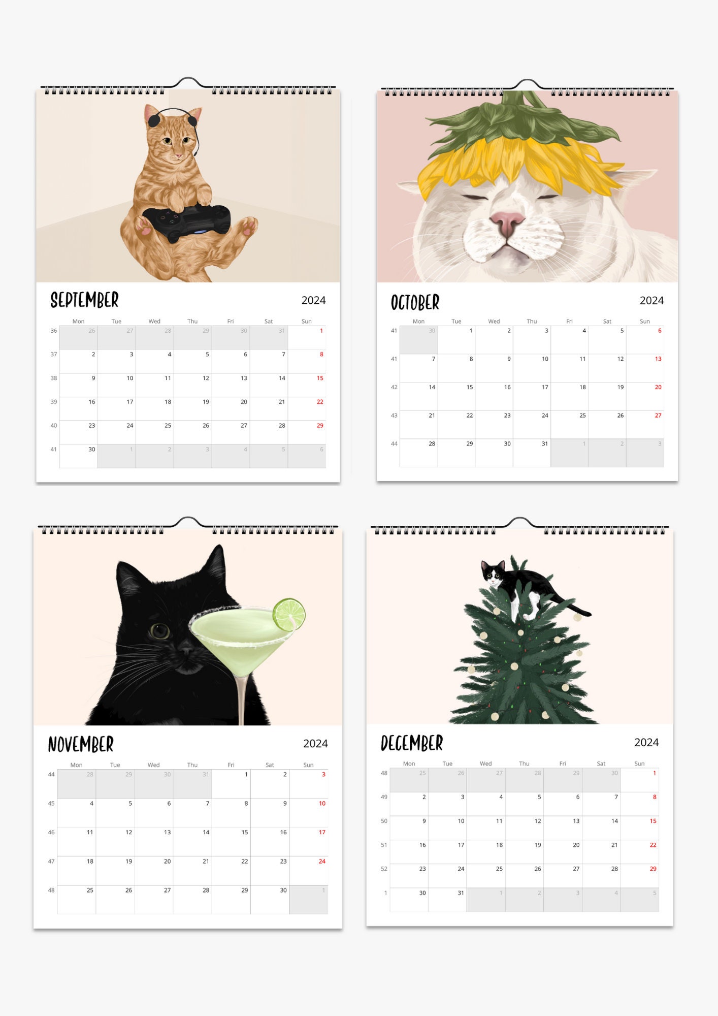 Illustrated 2024 Cat Calendar by Ariel's Doodles — Kickstarter