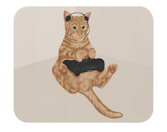 Gaming Cat Mousepad, Funny Gamer Desk Decor