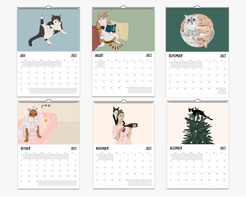 Cat Wall Calendar 2024 Cat Calendar Cat Print Cat Art Cat - Etsy