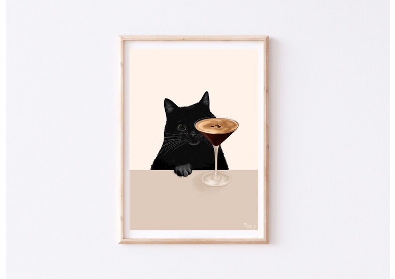 Funny Black Cat Cocktail Art Print: Kitchen Bar Decor - Etsy
