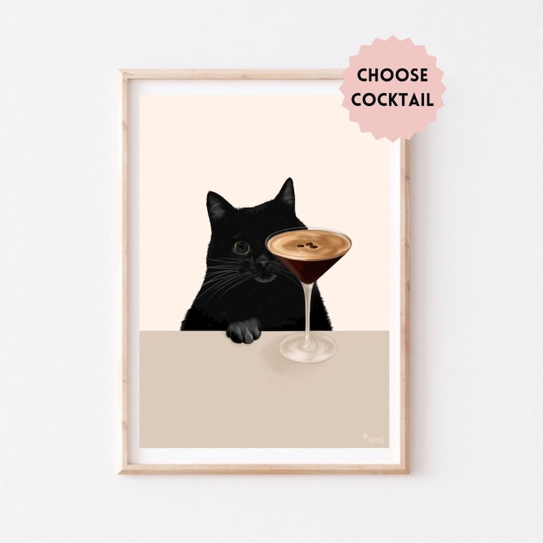 Funny Black Cat Cocktail Art Print: Kitchen Bar Decor - Etsy