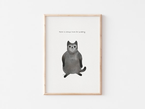 Funny Black Cat Art Print: Pudding Cat Humor (Digital Download)