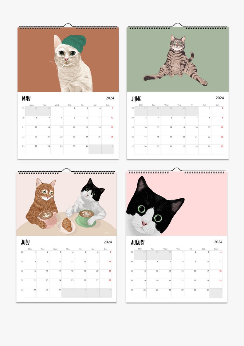 2024 Cat Wall Calendar, Cat Calendar, 2024 Calendar, Calendar 2024, Cat Print, Cat Gifts, Gifts for Her, Cat Wall Art, Cat Wall Decor, Cat image 3