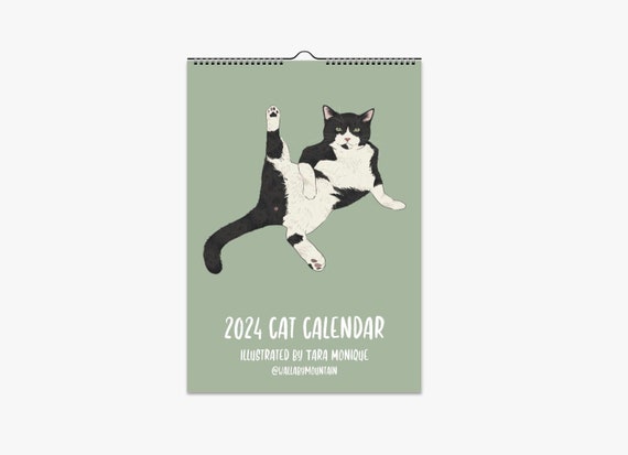 Calendrier mural 2024 chat, calendrier chat, impression de chat