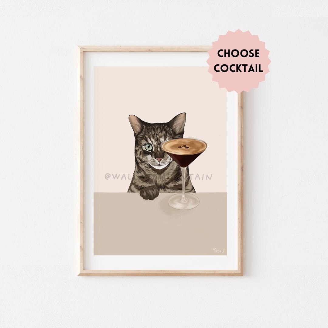 Cocktail Tabby Cat Print, Cocktail Cat Print, Funny Cat Print, Cat ...