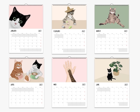 Cat Wall Calendar 2024, Cat Calendar, Cat Print, Cat Art, Cat