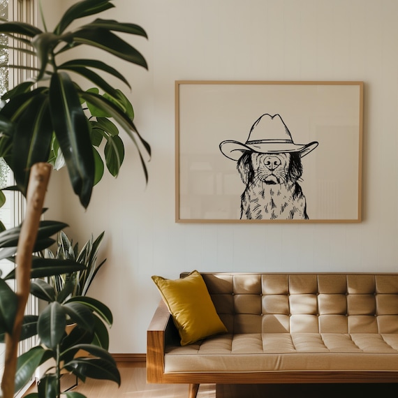 cowboy dog black art print | horizontal print | vintage art | black wall art dog | western dog print | trendy decor | digital download art