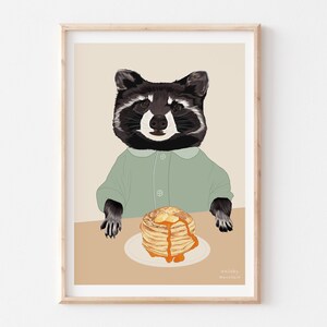 Raccoon Print, Raccoon Art, Nursery Print, Kitchen Art, Funny Animal Print, Gifts for Him, Funny Raccoon Print, Pancakes Print, Animal Art,