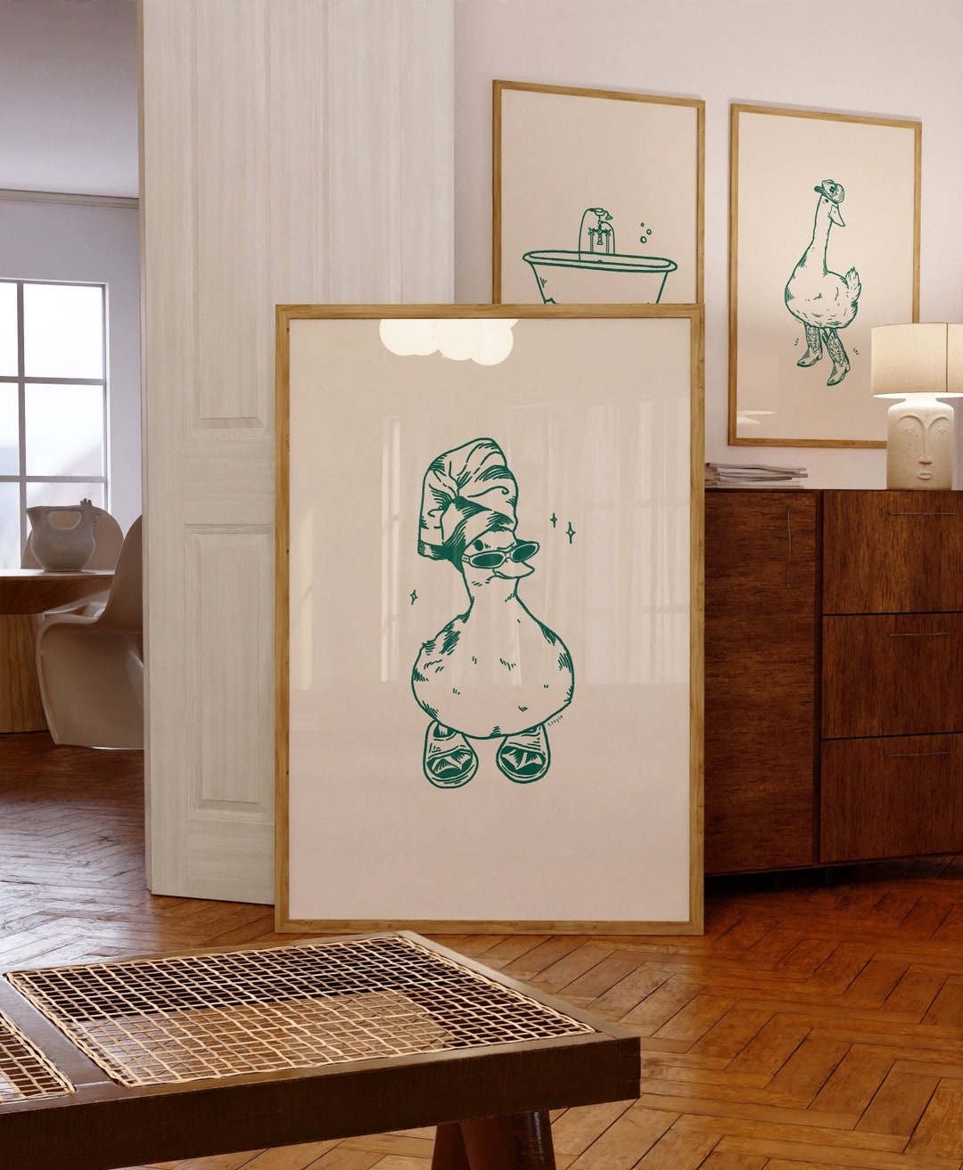 Cool Duck in Slippers Art Print Green | Retro Print | Vintage Art | Bathroom Wall Art | Duck Print | Trendy Decor | Digital Download | Funky - Etsy