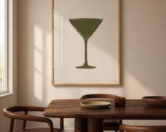 Martini Glass Print, Mid Century Modern Gallery Art Print, Martini Print, Cocktail Modern Wall Art, Cocktail Print, Modern Art Print Green