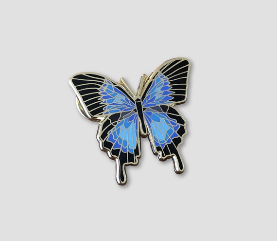 PinMart Pinmart's Silver Plated Blue Rhinestone Butterfly Brooch Pin