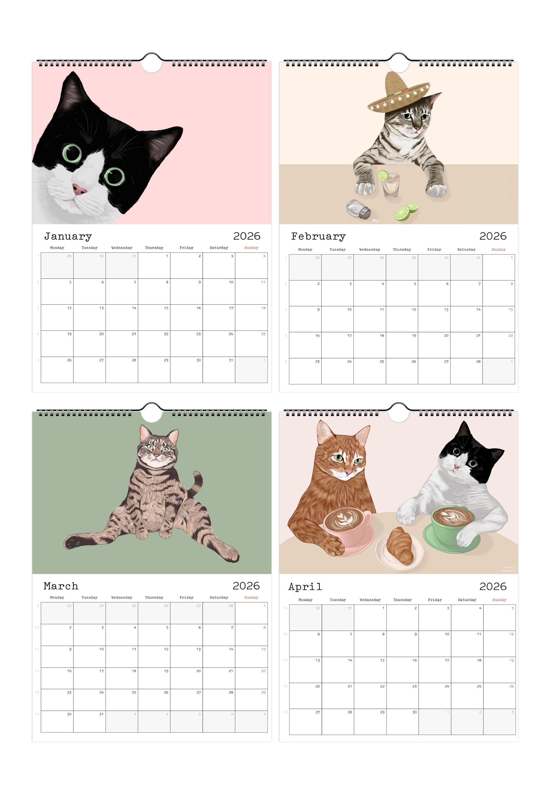 Gatos Cagando Calendario 2024: Planificador Mensual Anual, Regalos