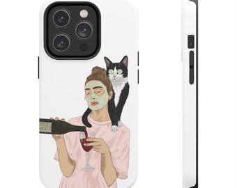 Cat and Wine iPhone Case, Cute Tough Phone Case