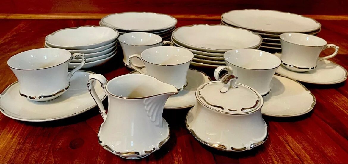 32 Piece Dining Set Seyei Fine China 4976 Majesty Platinum Etsy