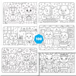 Amigos aconchegantes: livro para colorir de personagens de animais super fofos, 100 páginas, para impressão para crianças, páginas para colorir ousadas e fáceis, Svg, Png, Eps, pdf