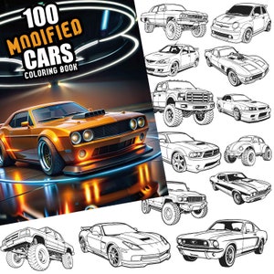 100 modifizierte Autos Malseiten PDF, JPG, entspannende lustige Malseiten für Kinder und Erwachsene, druckbare Auto Malseiten, sofortiger Download