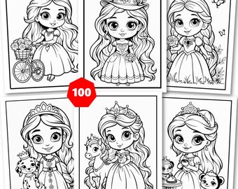 Prinzessinnen Malvorlagen Für Kinder, 100 Malseiten, Prinzessinnen Malvorlagen, Prinzessinnen Malbuch, Mädchen Malseiten,Svg,Png, Eps,pdf