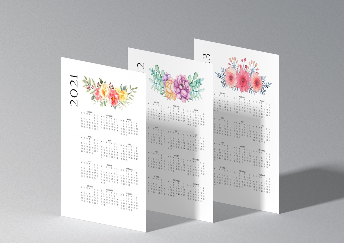 2023 Floral Calendar Printable Calendar 20212023 Watercolor Flower yearly calendar Etsy