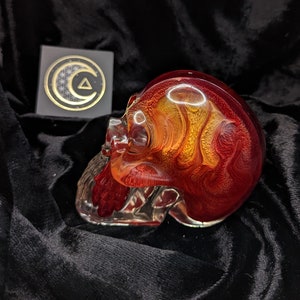 Skull Ablaze, Side flame Skulls, Resin skull ornament, paperweight, sculpture, epoxy resin, gothic, fire, ink art