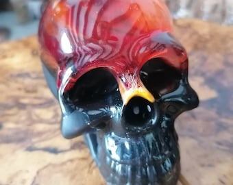 Flame Skull Paperweight, Custom Fire Ink Resin Ornament, TikTok Original