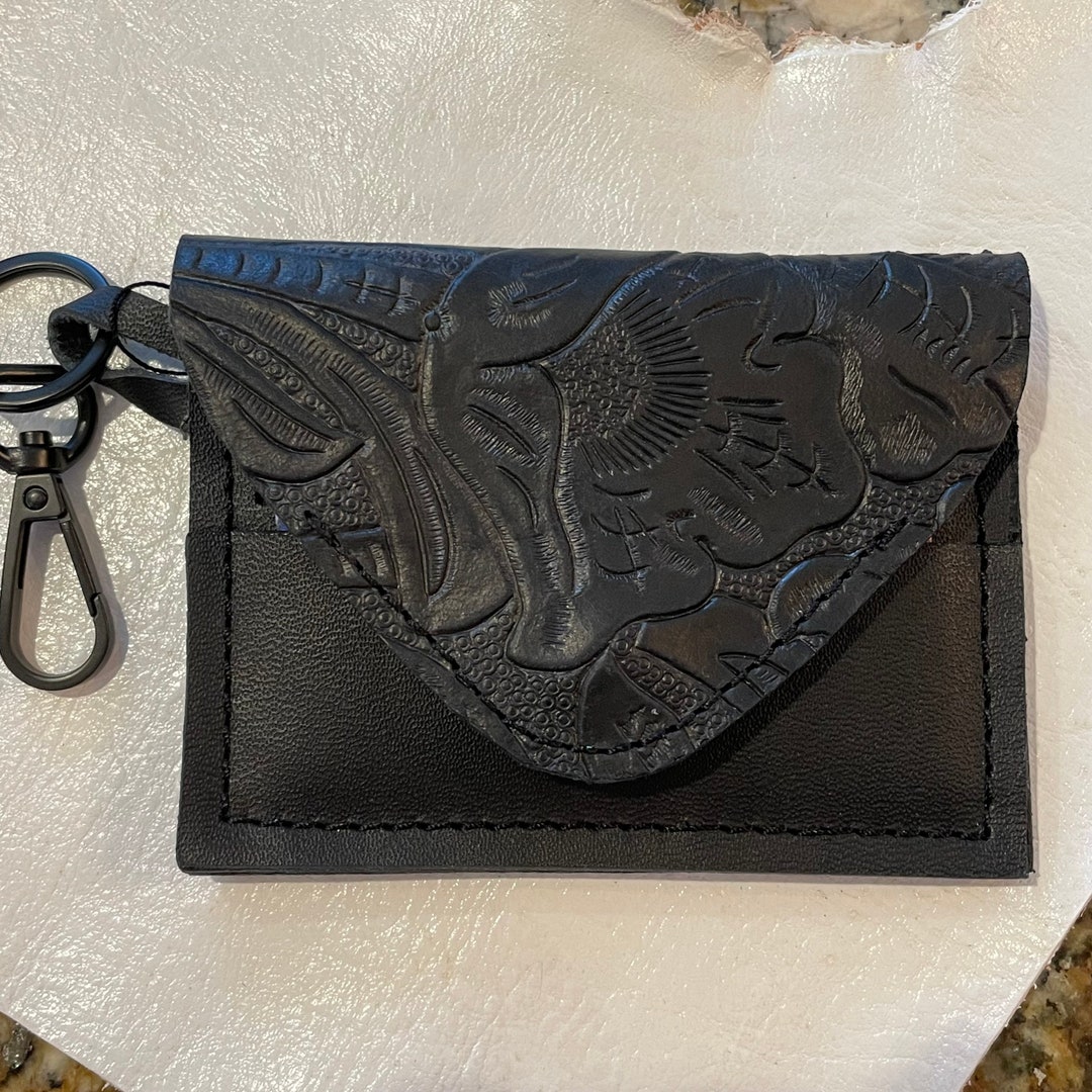 This is a Beautiful Handmade Black Leather Card Wallet/minimalist ...