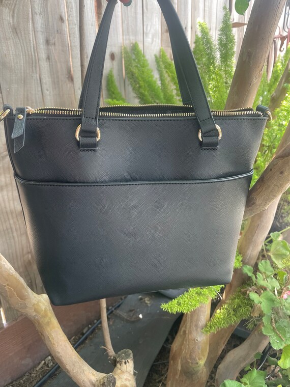 Anne Klein Black Tote With Green Tree Frog on Bird of Paradise Art