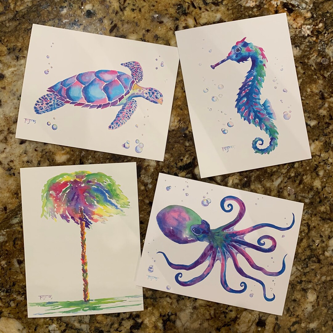 Sea Life Note Sea Life in Full Color Note Cards, Pack of 12 - Etsy