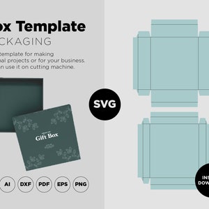Gift Box with svg Template, Cube Box svg, Square Box svg, Cricut Cut Files, Silhouette Cut Files, Box Packaging, Box SVG, PDF, PNG, ai