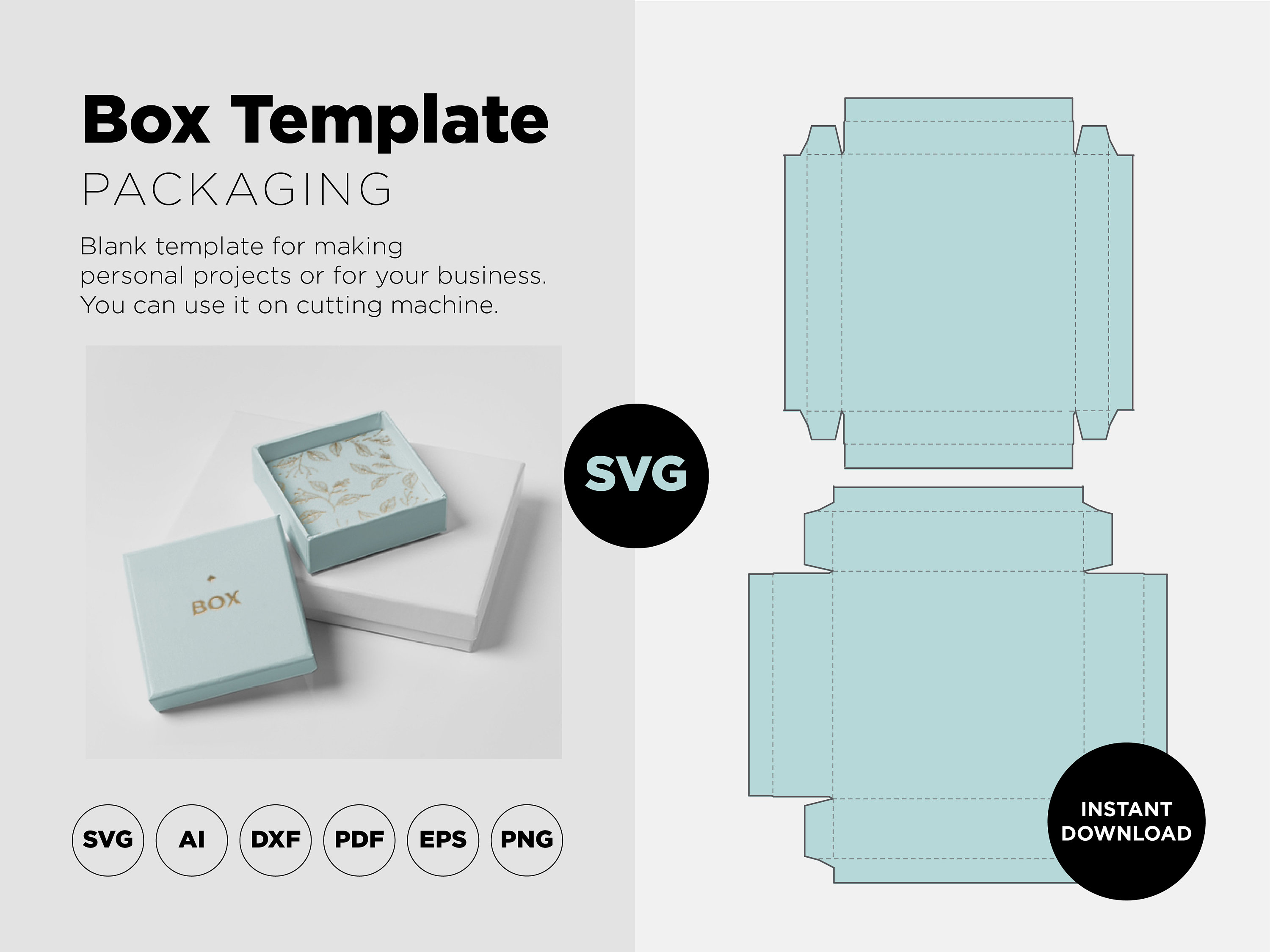 Box with lid template, square box with lid, Cricut, SVG, PDF