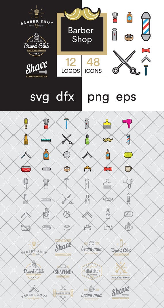 Barber Shop Logos Icons Set Cutting Barber Shop Svg Eps Etsy