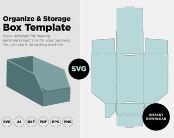 Organize Box with svg Template, Storage Box svg, Box svg, Cricut Cut Files, Silhouette Cut Files, Box Packaging, Box SVG, PDF, PNG, ai
