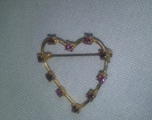 Vintage Gold Heart February Birthstone Pin Amethyst