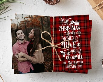 Christmas Card Template Red Buffalo Christmas Photo Card Plaid Photo Holiday Card Merry Christmas Printable Family Photo Card Editable