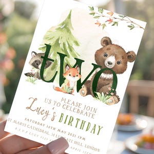 Woodland Two Birthday Invitation 2nd Woodland Animals Birthday Printable Invitation Forest Animals Party Invitation Template WD56