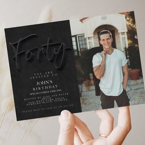40th Birthday Invitation Editable Add Your Own Photo invite Black invitation Simple Elegant For Him or Her  Instant Download Printable SE19