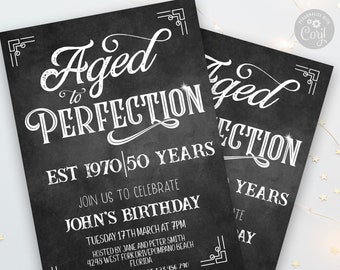 Aged To Perfection Birthday Invitation Chalkboard Editable Any Year Any Age For Him Boys Men Template Corjl Instant Download