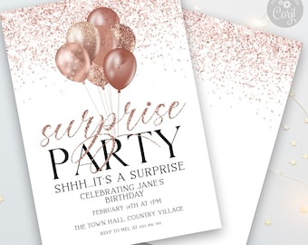 Shhh it's a Surprise Party Birthday Invitation Rose Gold Surprise Birthday Invitation Woman Birthday Invitation 40th birthday 50th 30th