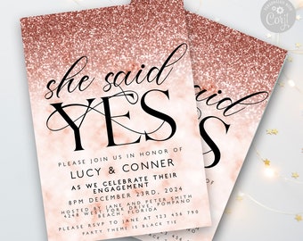 Editable Engagement Invitation She Said Yes Engagement Invite Engaged Printable Rose Gold Engagement Template Instant Download