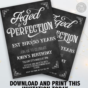 Aged To Perfection Birthday Invitation Chalkboard Editable Any Year Any Age For Him Boys Men Template Corjl Instant Download