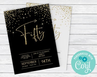 50th Birthday 50th Invitation Printable 50th Invitation   Party Birthday Printable Invite  Instant Download  Gold Glitter