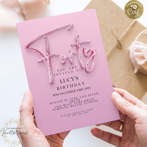 40th Birthday Invitation Editable invite Pink Sparkly invitation Simple Elegant For Her  Instant Download Printable SPK