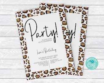 Printable Leopard Print Party Invitation  Faux Glitter Animal Print Birthday Invite        Instant Download  Printable