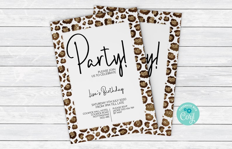 Printable Leopard Print Party Invitation Faux Glitter Animal | Etsy